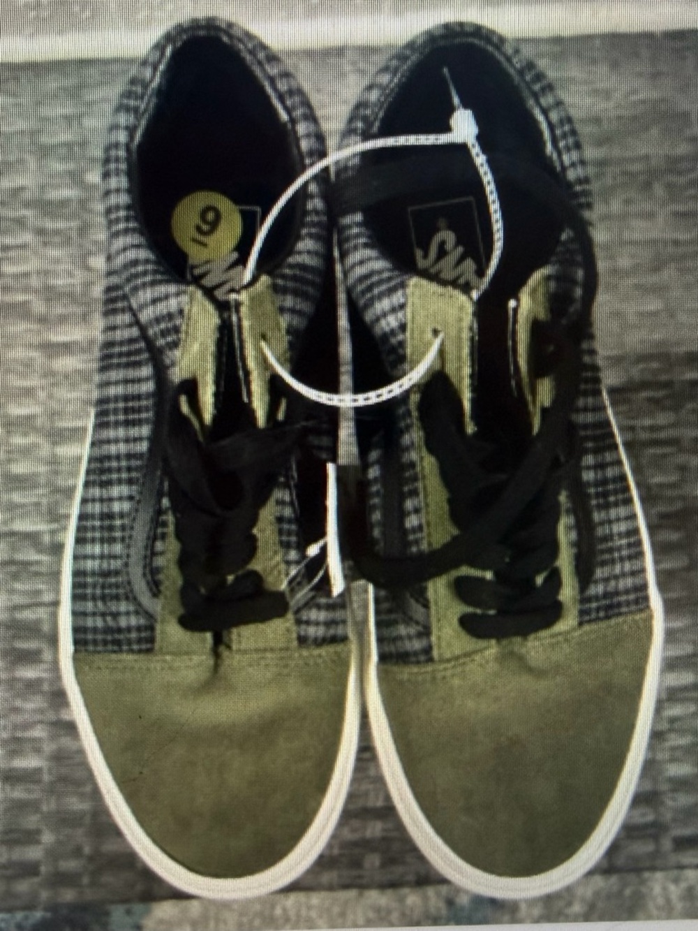 Vans Old Skool 'Olive Blue' - Gr with Gray Plaid Accents - Size 9 - Picture 3 of 5
